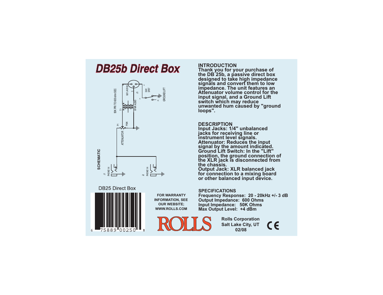 Rolls Direct Box DB 25b User Manual | 1 page