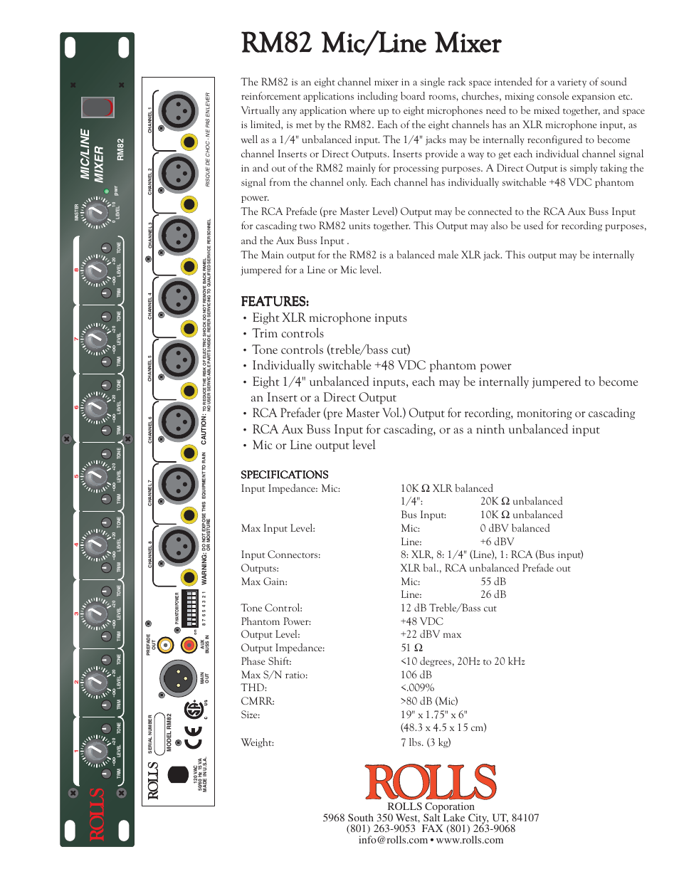 Rolls RM82 User Manual | 1 page