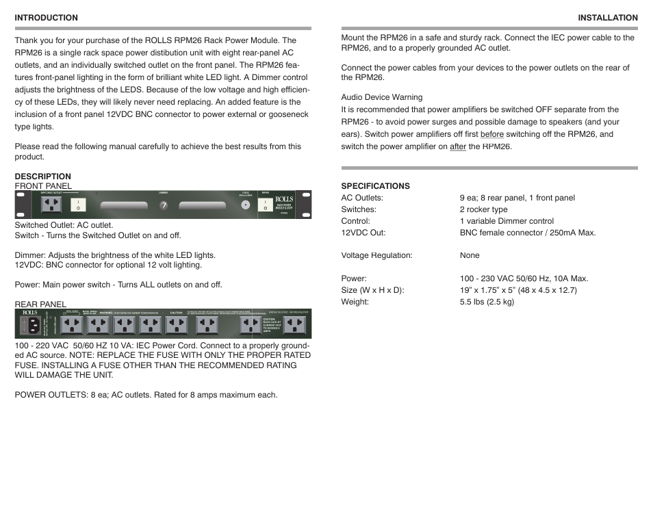 Rolls Rack Power Module RPM26 User Manual | Page 2 / 2