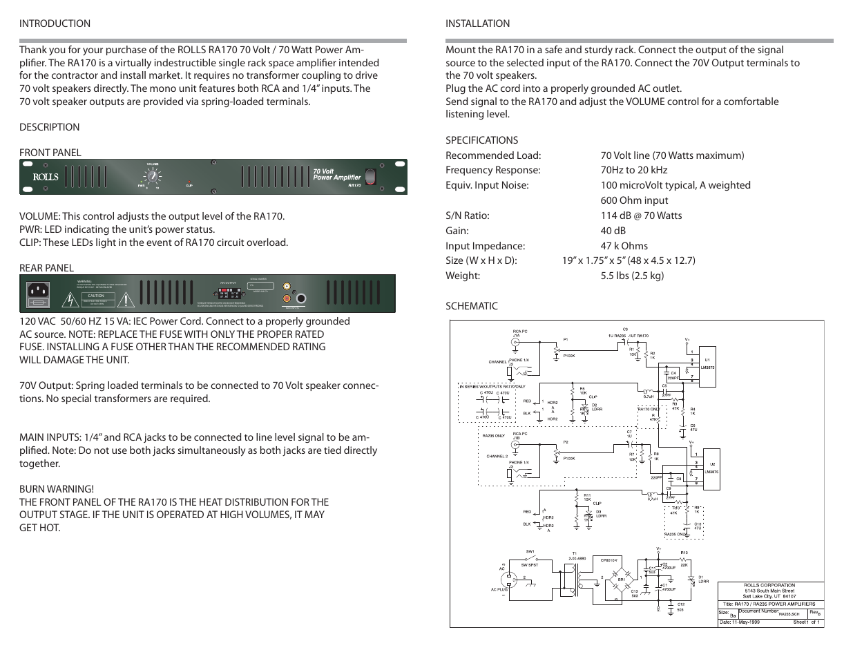 Rolls RA170 User Manual | Page 2 / 2