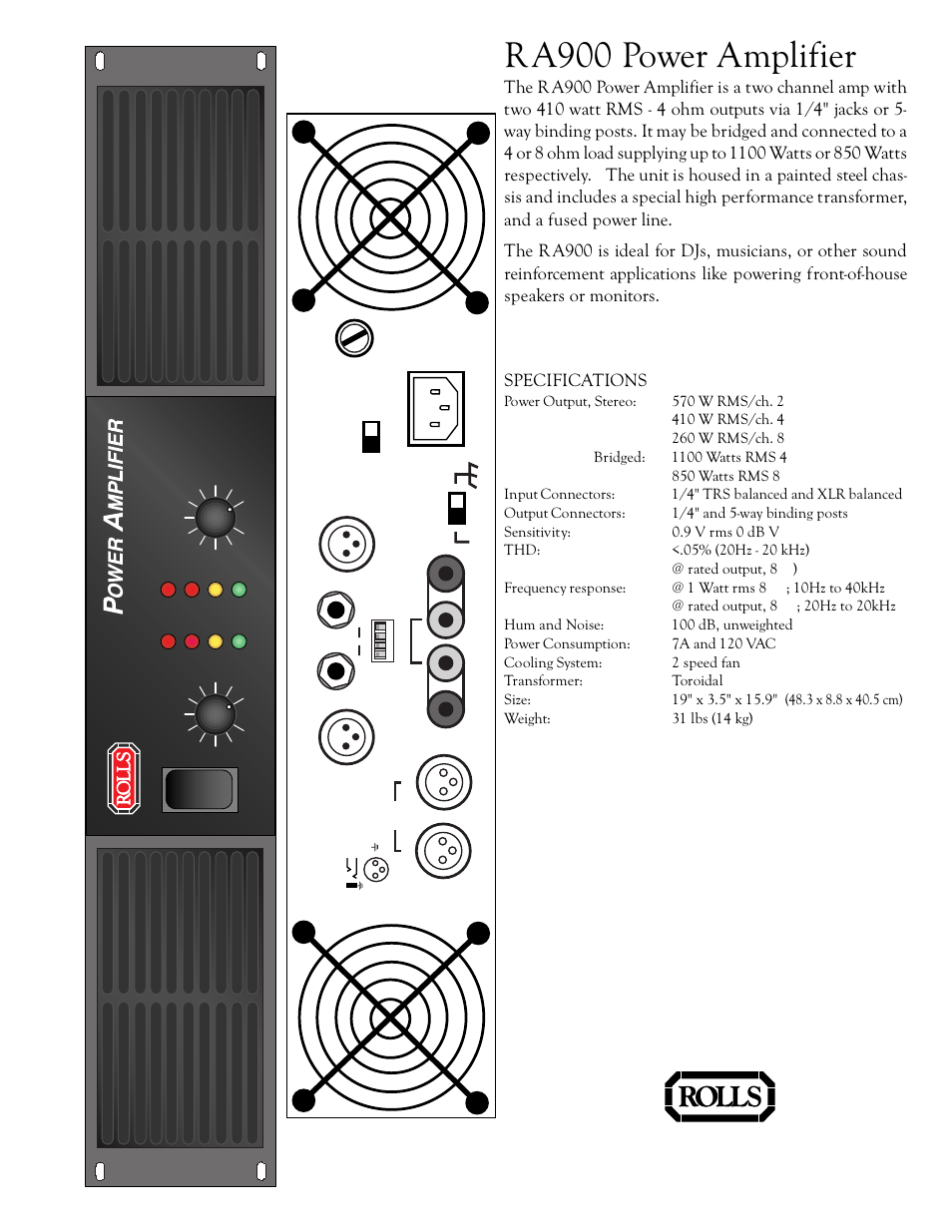 Rolls RA900 User Manual | 1 page