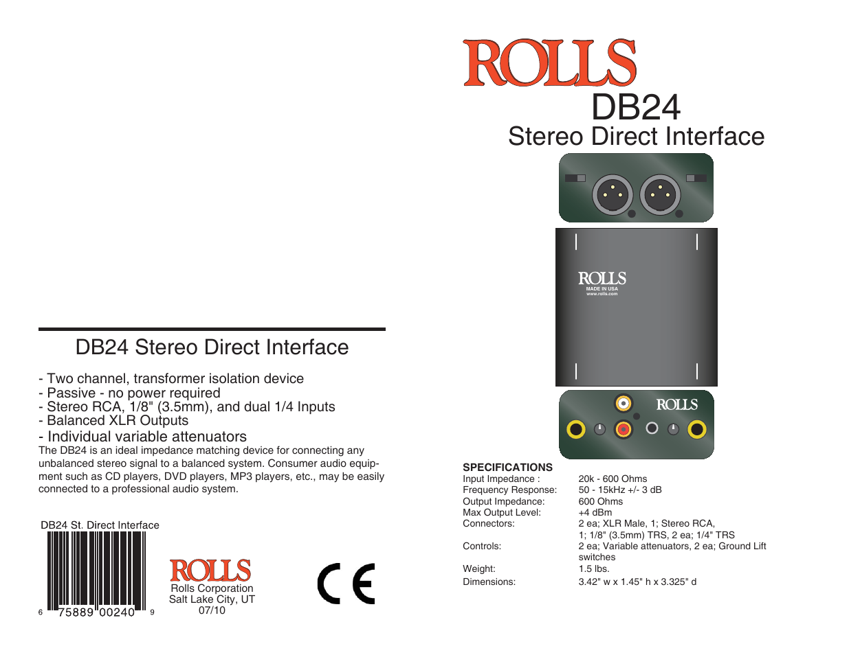 Rolls DB24 User Manual | 2 pages