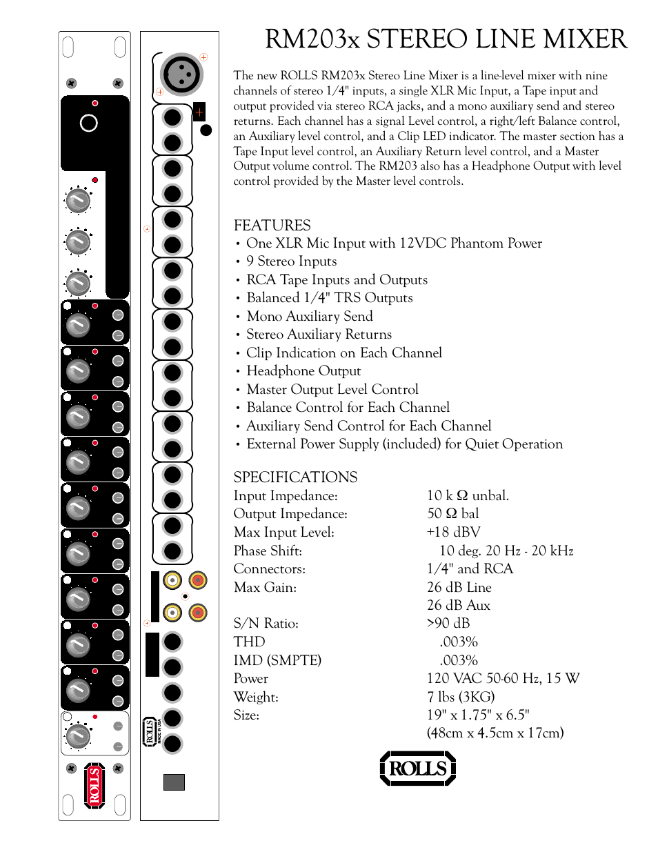 Rolls RM203X User Manual | 1 page