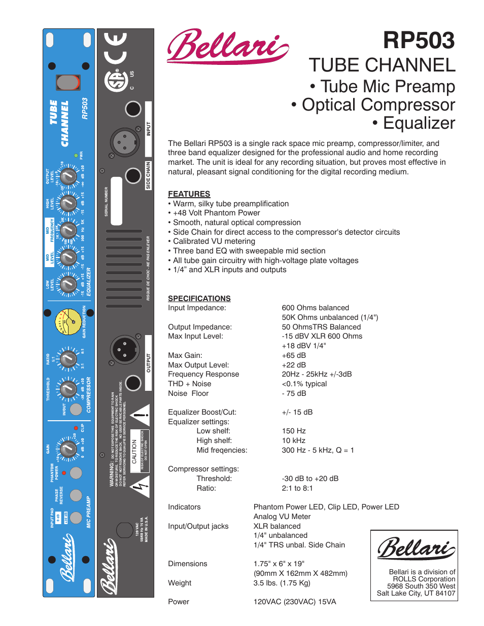 Rolls RP503 User Manual | 1 page