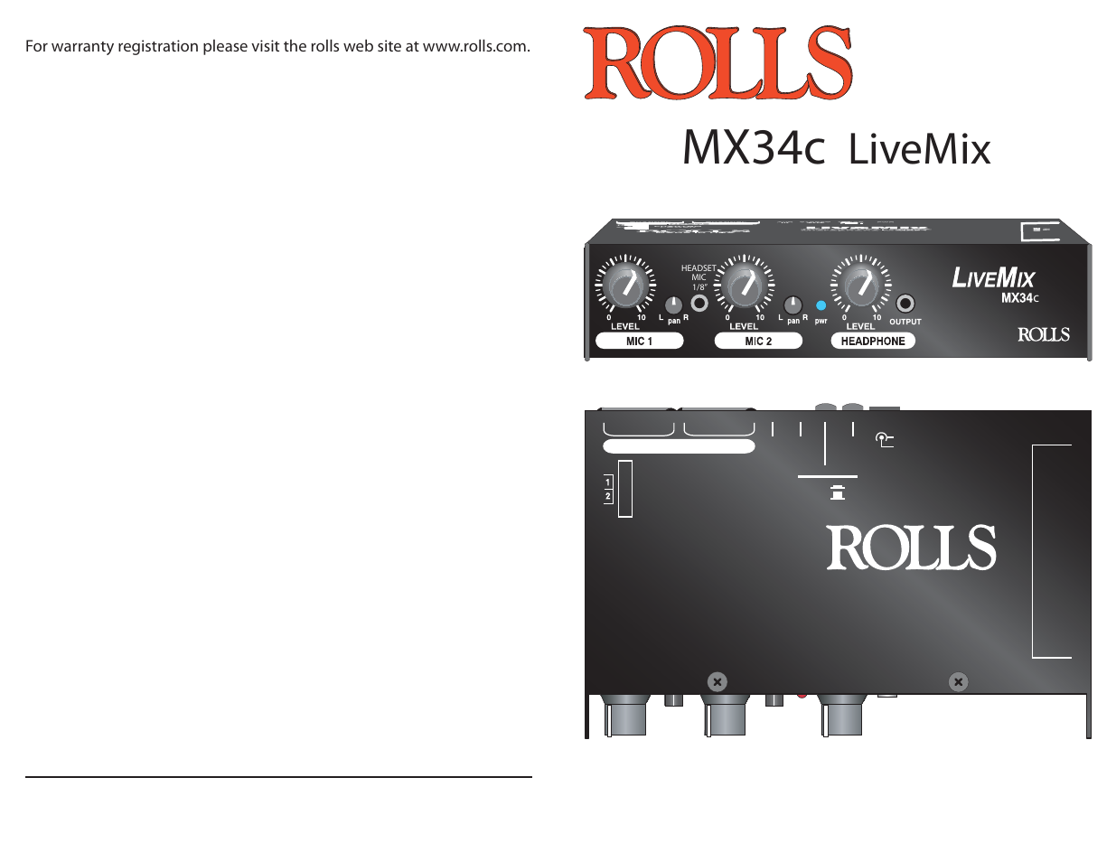 Rolls LIVEMIX MX34 User Manual | 4 pages