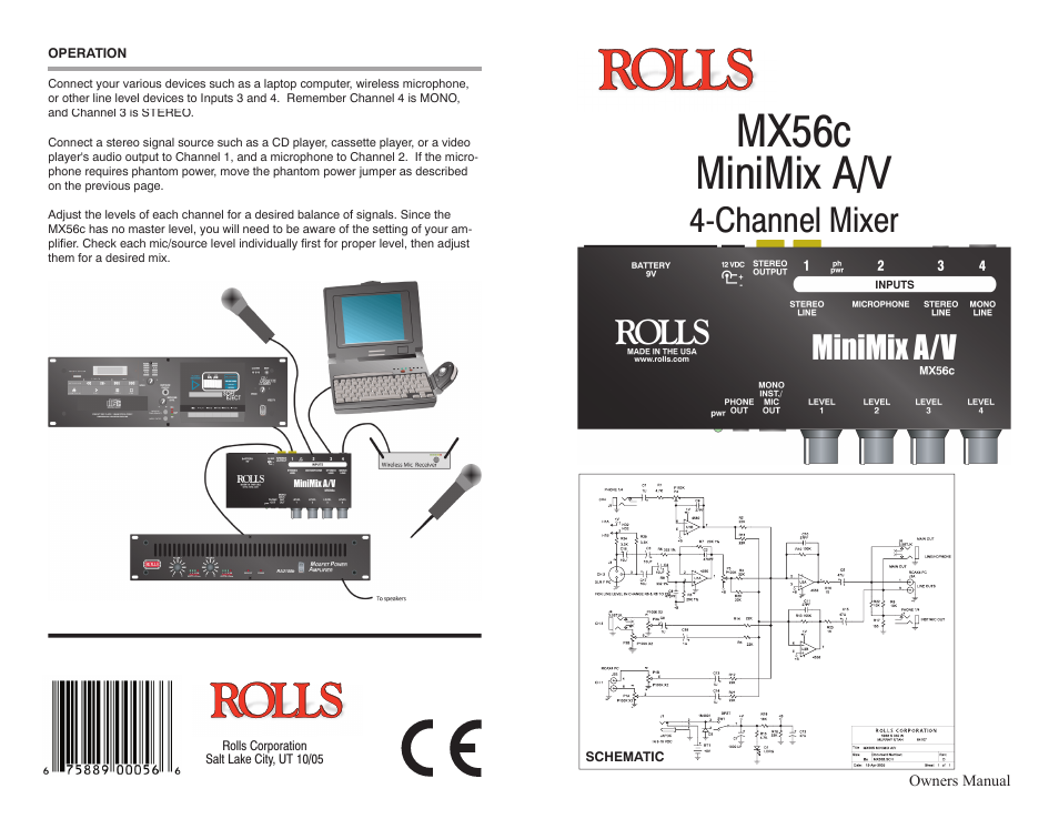 Rolls MINIMIX A/V MX56C User Manual | 2 pages