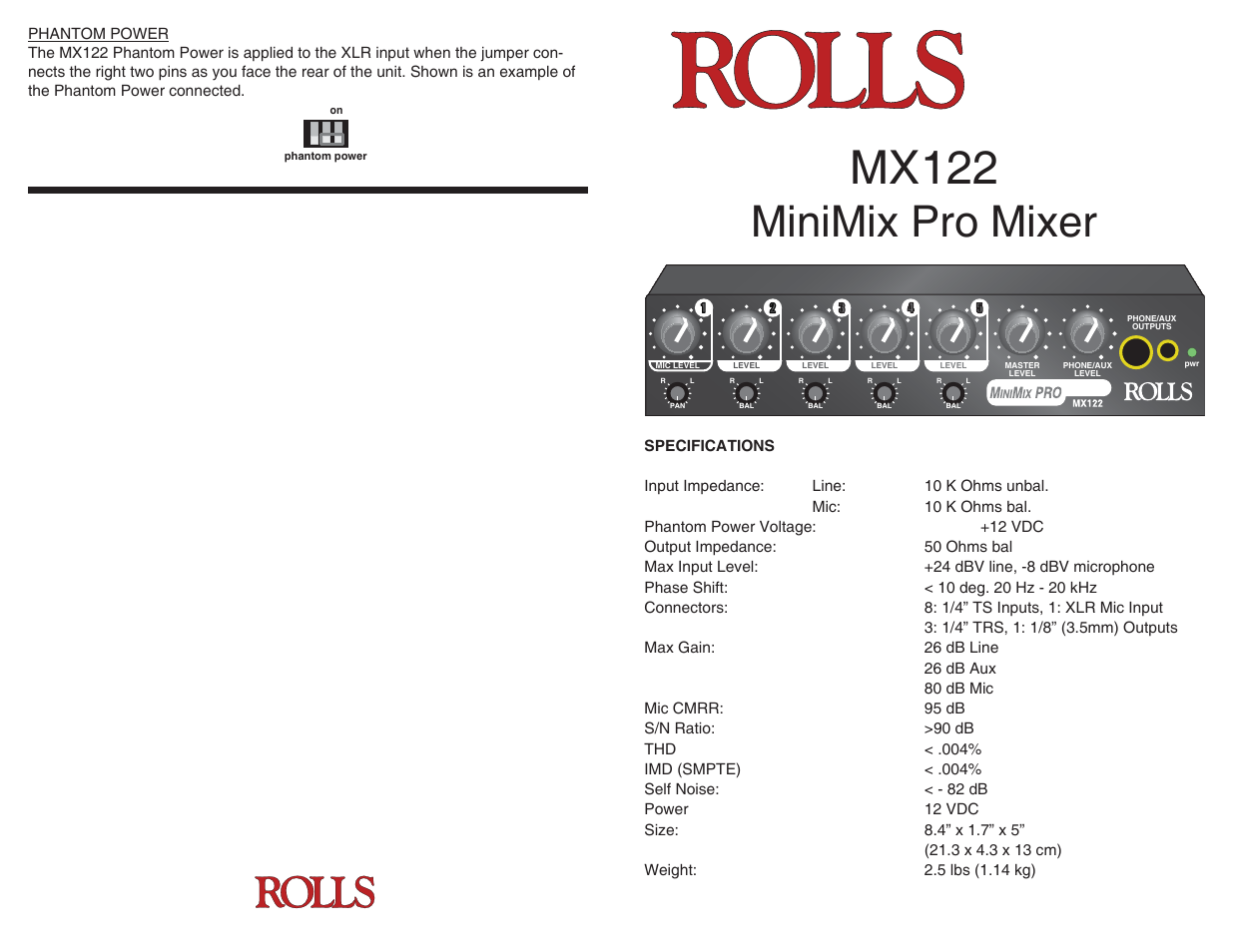 Rolls MINIMIX MX122 User Manual | 2 pages