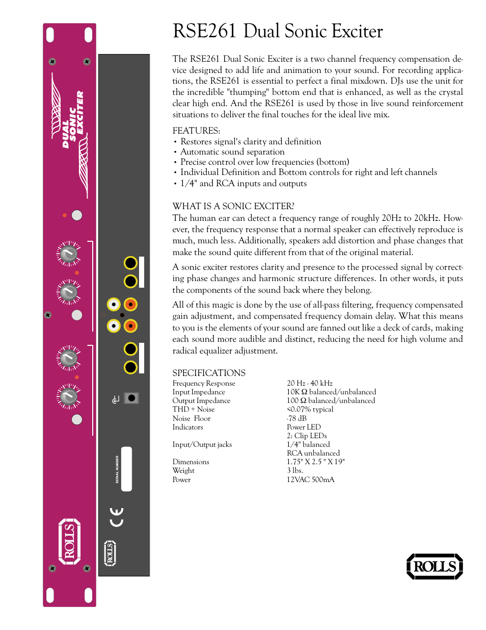 Rolls RSE261 User Manual | 1 page