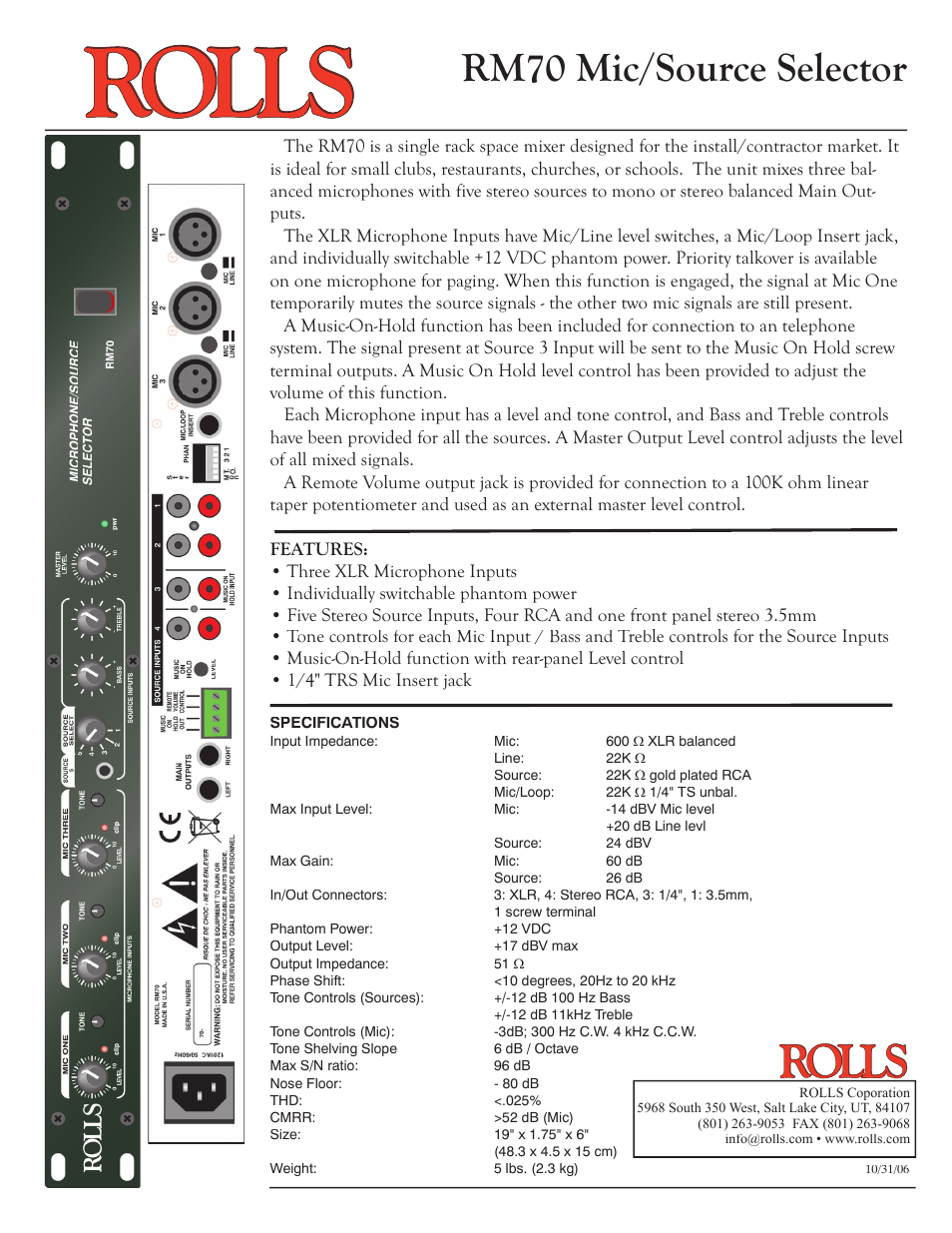 Rolls RM70 User Manual | 1 page