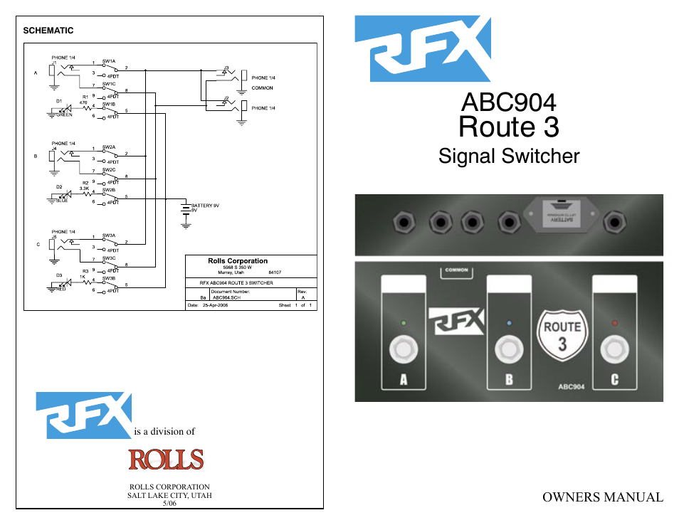 Rolls ROUTE 3 ABC904 User Manual | 2 pages