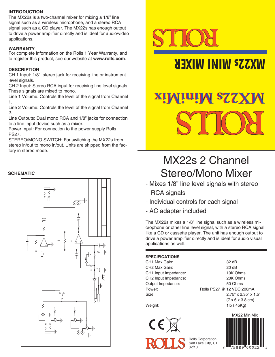 Rolls MiniMix MX22s User Manual | 1 page