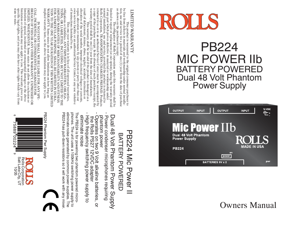 Rolls PB224 User Manual | 2 pages