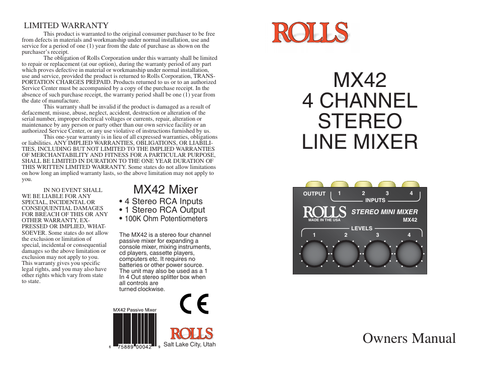 Rolls MX42 User Manual | 2 pages