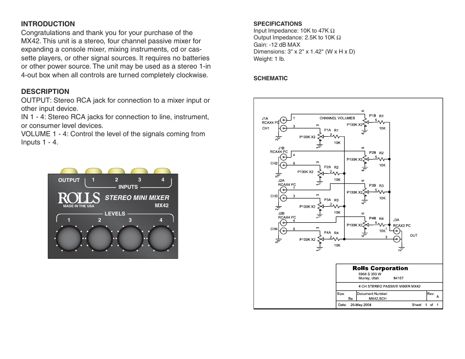 Rolls MX42 User Manual | Page 2 / 2