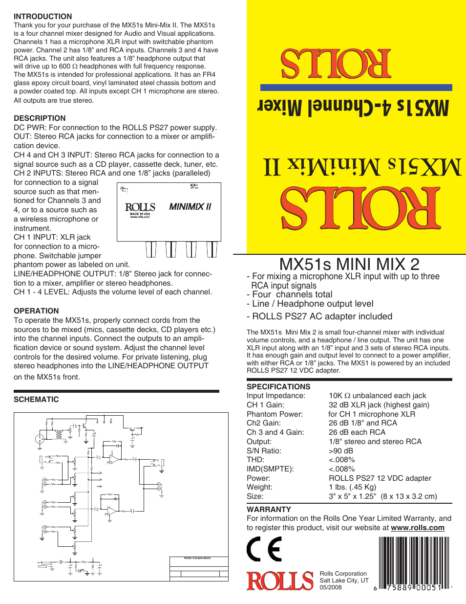 Rolls MiniMixII MX51s User Manual | 1 page