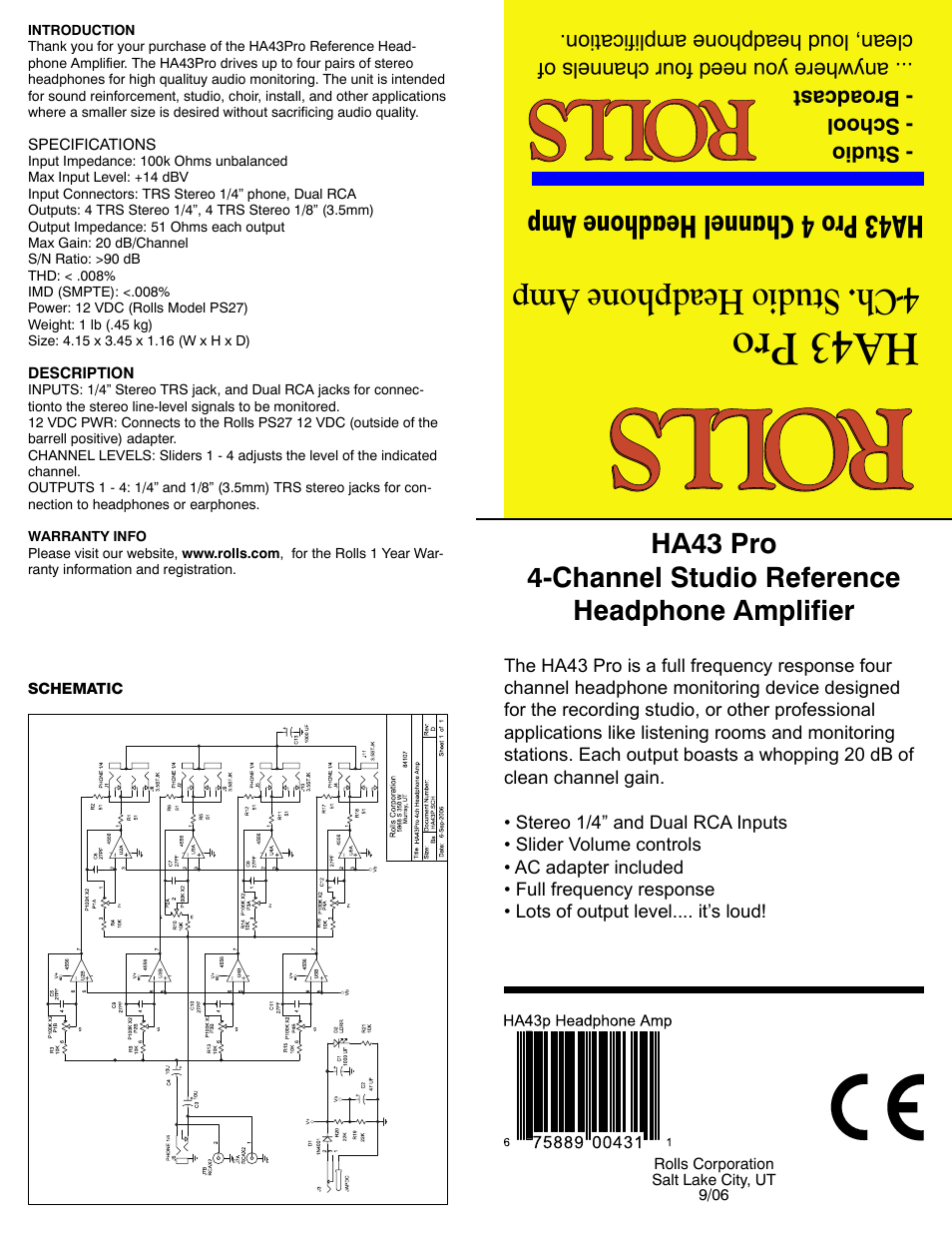 Rolls HA43 User Manual | 1 page