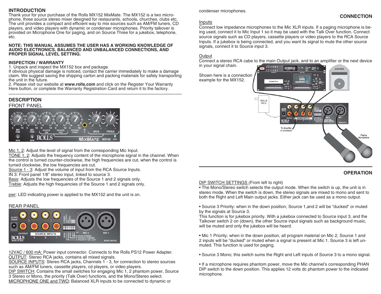 Rolls MX152 User Manual | Page 2 / 2