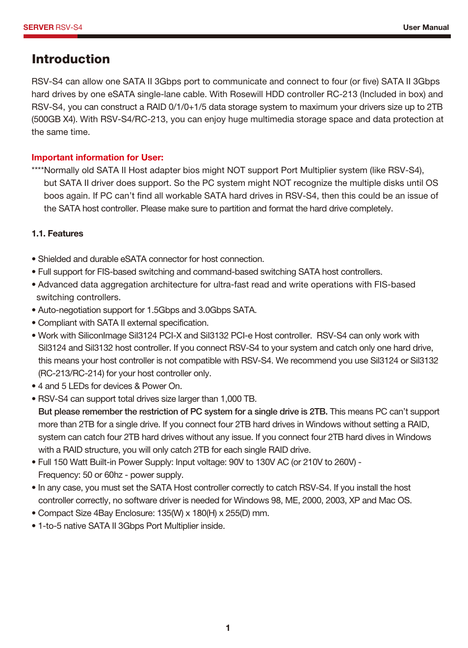 Introduction | Rosewill RSV-S4 User Manual | Page 2 / 10