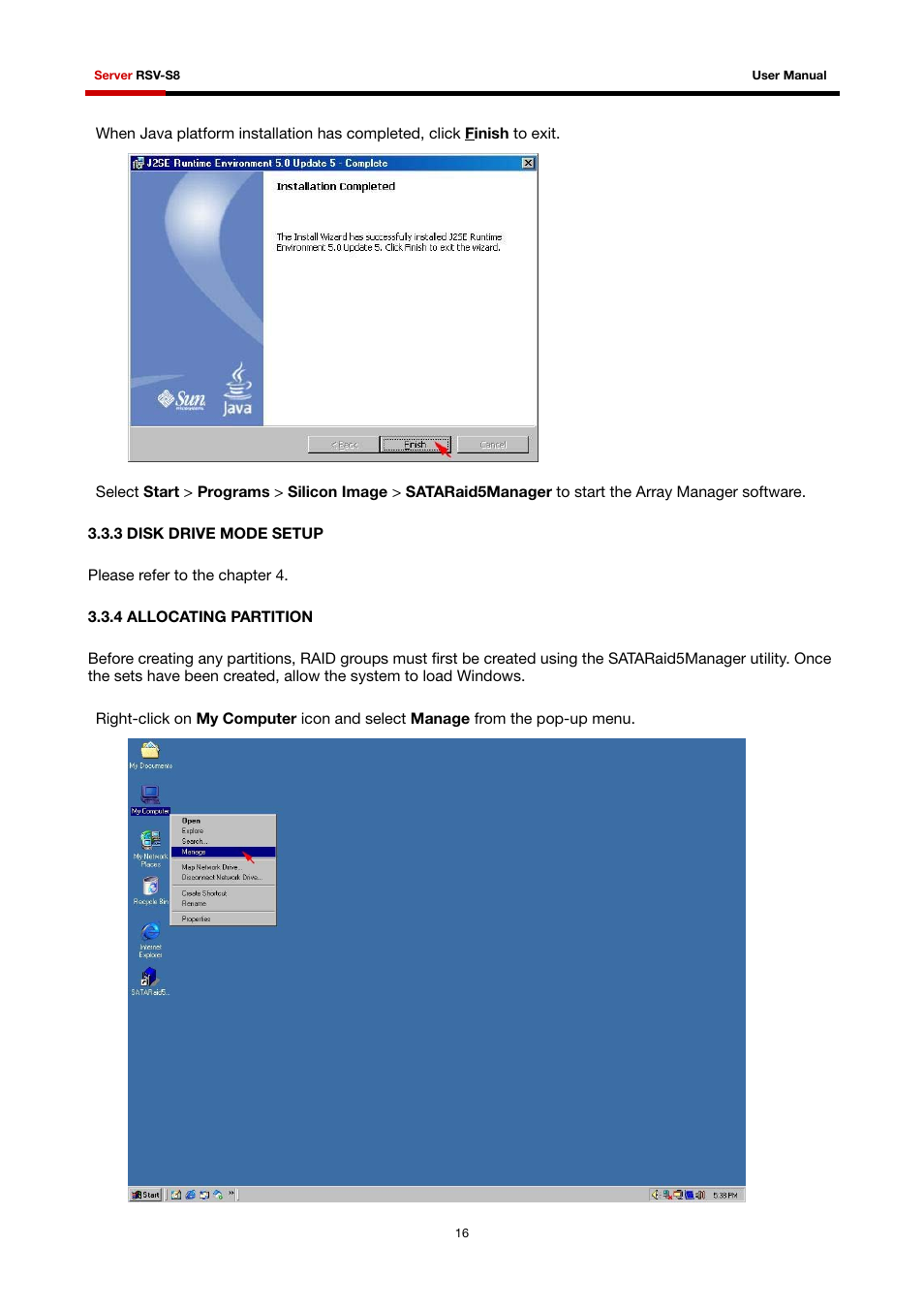 3 disk drive mode setup, 4 allocating partition | Rosewill RSV-S8 User Manual | Page 17 / 82