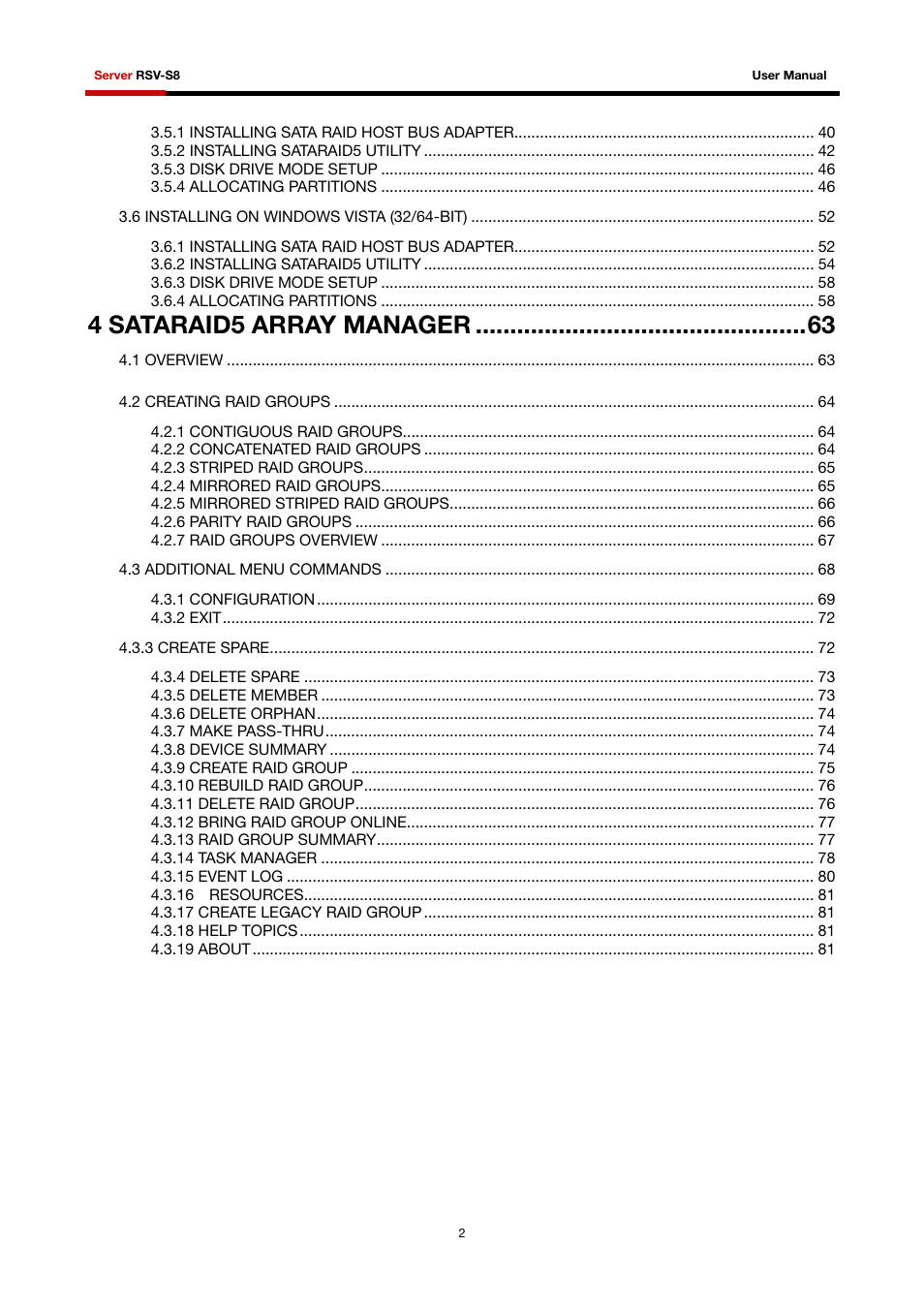 4 sataraid5 array manager | Rosewill RSV-S8 User Manual | Page 3 / 82