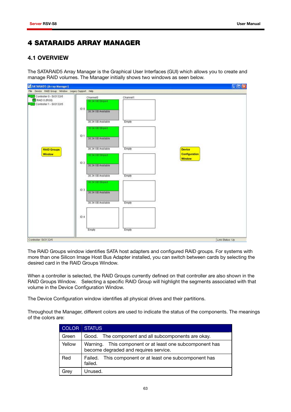 4 sataraid5 array manager, 1 overview | Rosewill RSV-S8 User Manual | Page 64 / 82