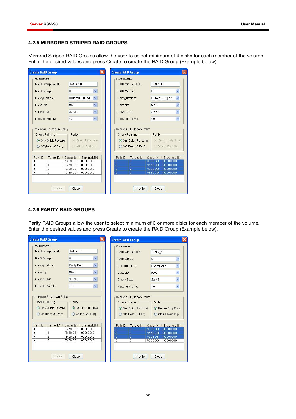 5 mirrored striped raid groups, 6 parity raid groups | Rosewill RSV-S8 User Manual | Page 67 / 82