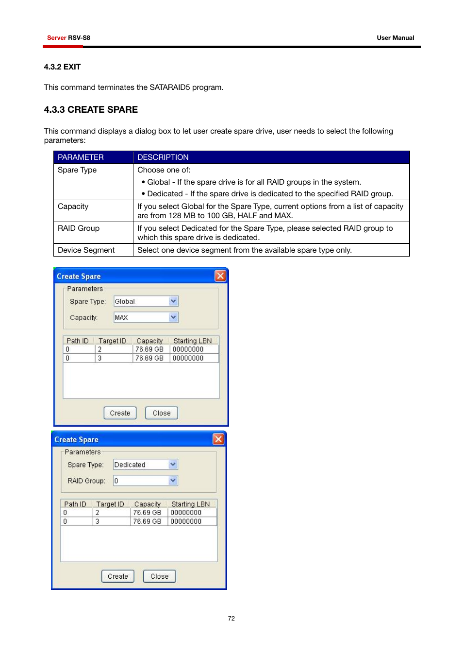 2 exit, 3 create spare | Rosewill RSV-S8 User Manual | Page 73 / 82