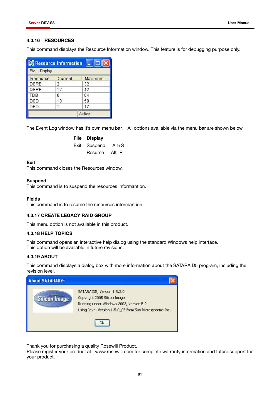 16 resources, 17 create legacy raid group, 18 help topics | 19 about | Rosewill RSV-S8 User Manual | Page 82 / 82