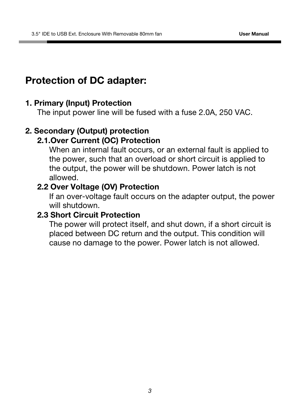Protection of dc adapter | Rosewill RX355-U User Manual | Page 3 / 12