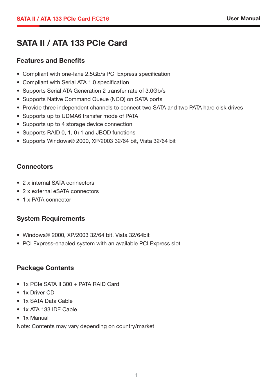Sata ii / ata 133 pcie card | Rosewill RC216 User Manual | Page 3 / 13
