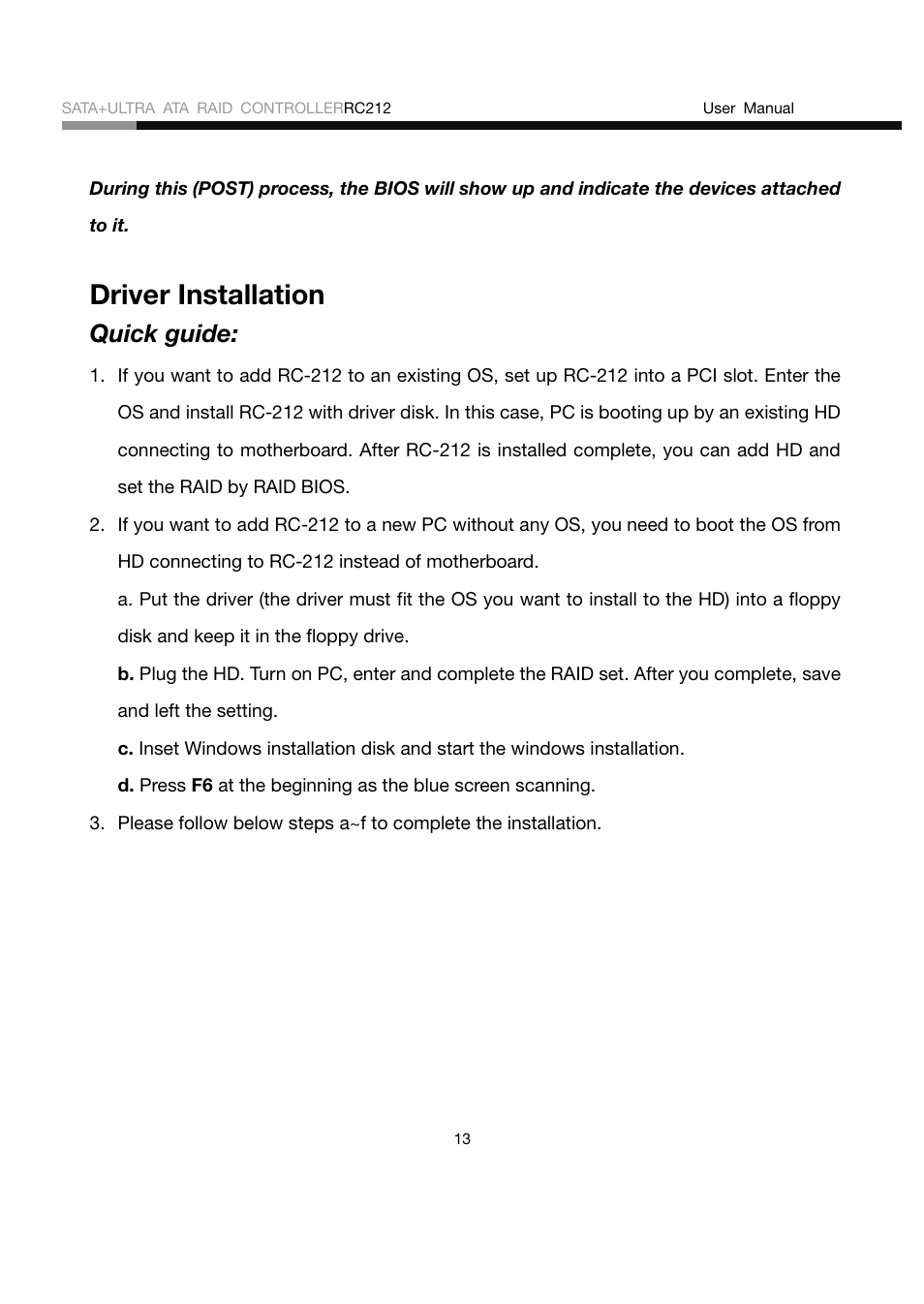 Driver installation, Quick guide | Rosewill RC212 User Manual | Page 13 / 24
