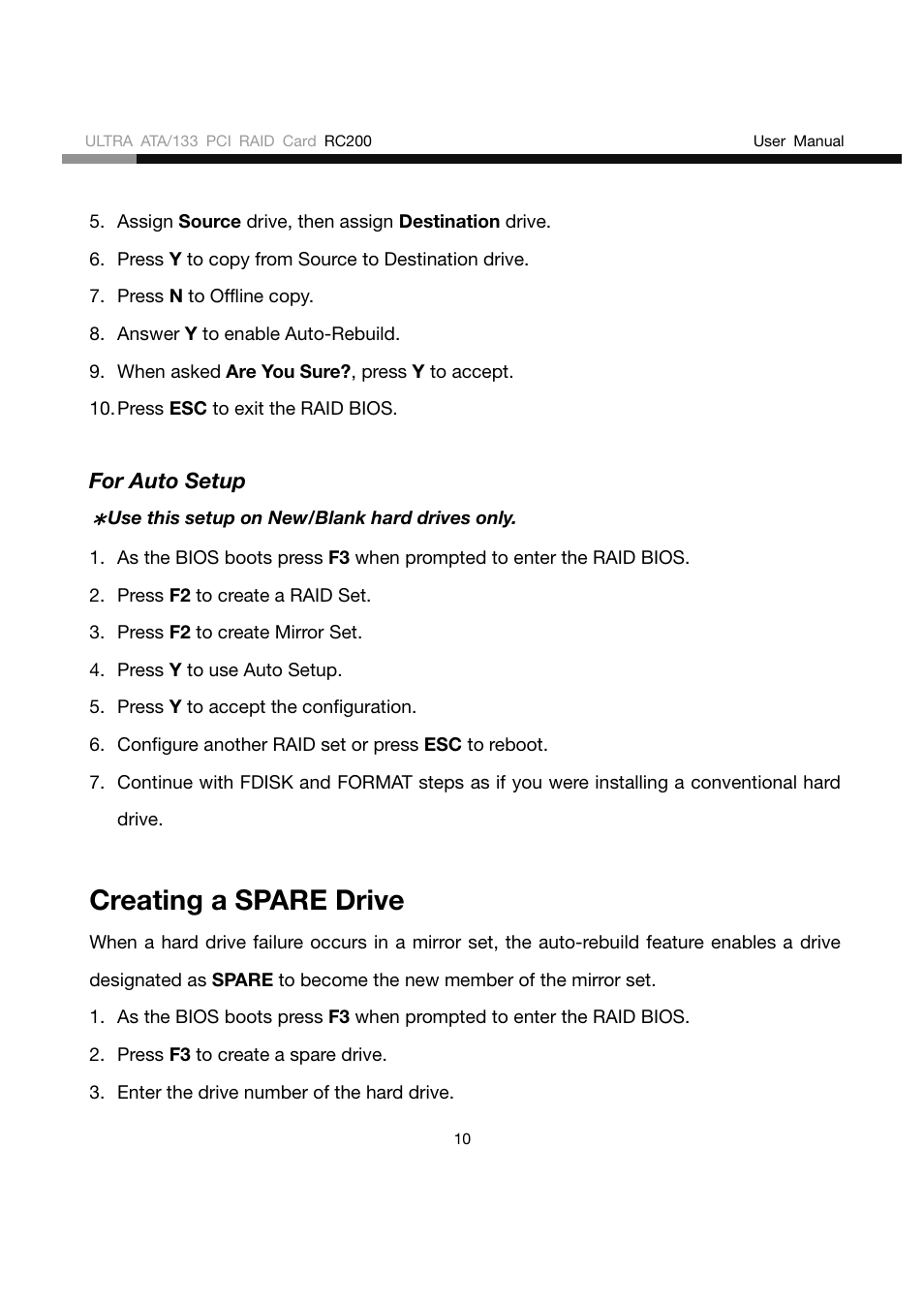 Creating a spare drive | Rosewill RC200 User Manual | Page 10 / 28