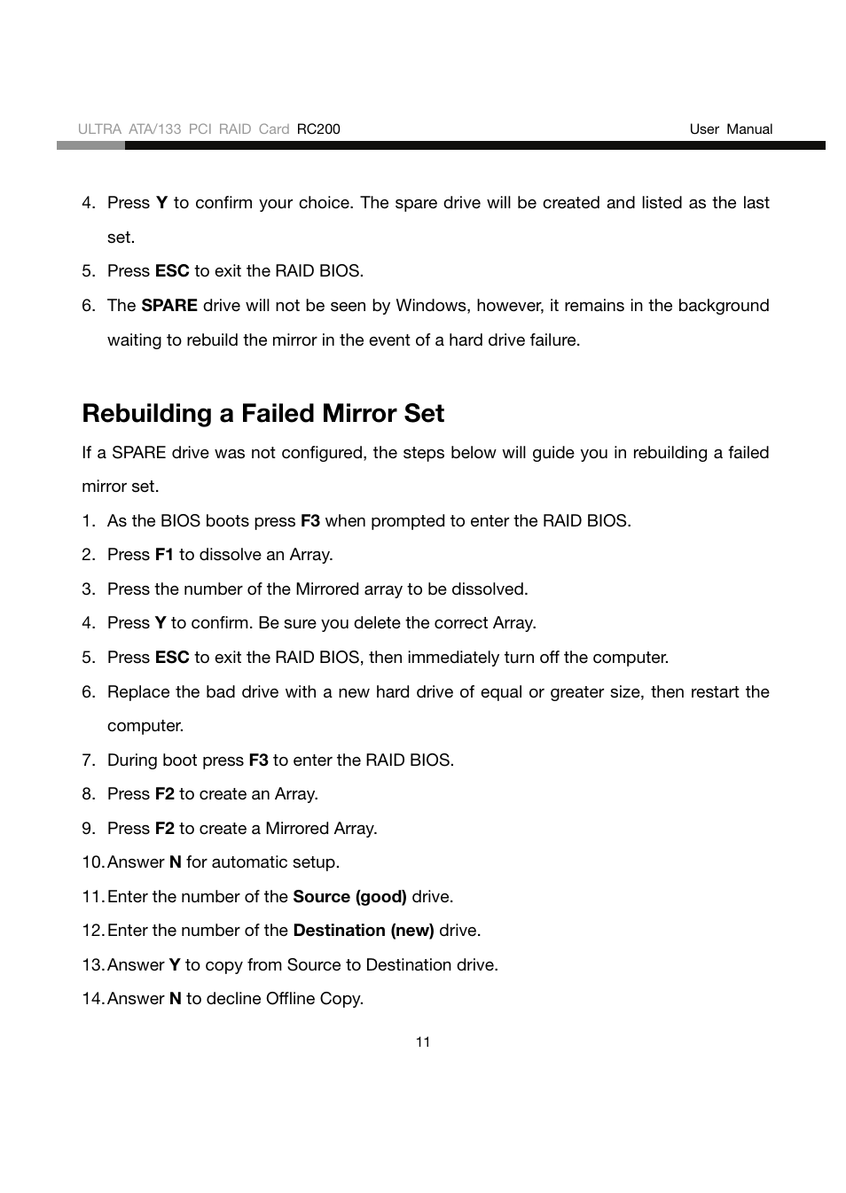Rebuilding a failed mirror set | Rosewill RC200 User Manual | Page 11 / 28