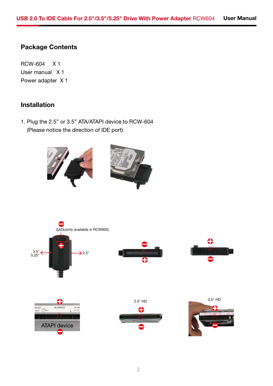 Package contents, Installation | Rosewill RCW604 User Manual | Page 3 / 5