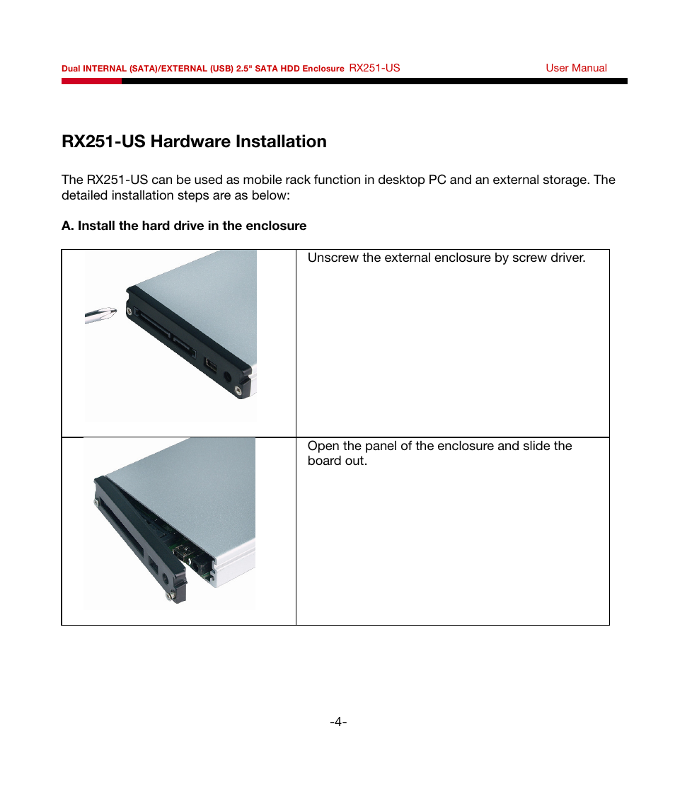Rx251-us hardware installation | Rosewill RX251-US User Manual | Page 5 / 15