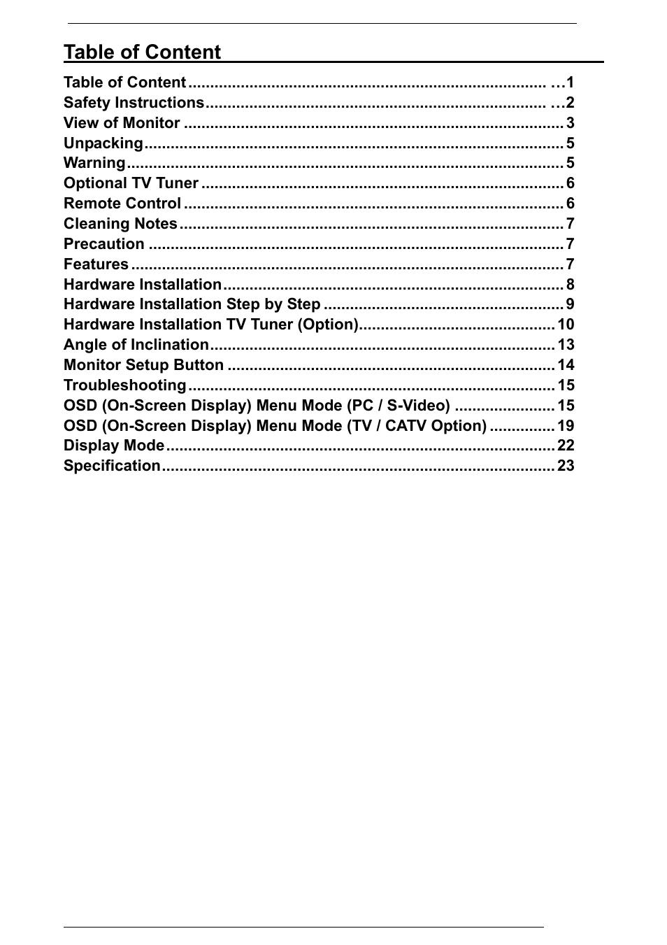 Table of content | Rosewill PAA050F User Manual | Page 2 / 24