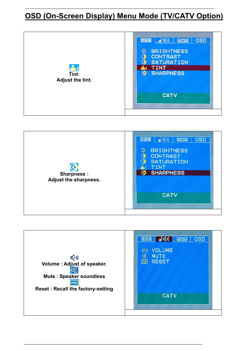Osd (on-screen display) menu mode (tv/catv option) | Rosewill PAA050F User Manual | Page 21 / 24