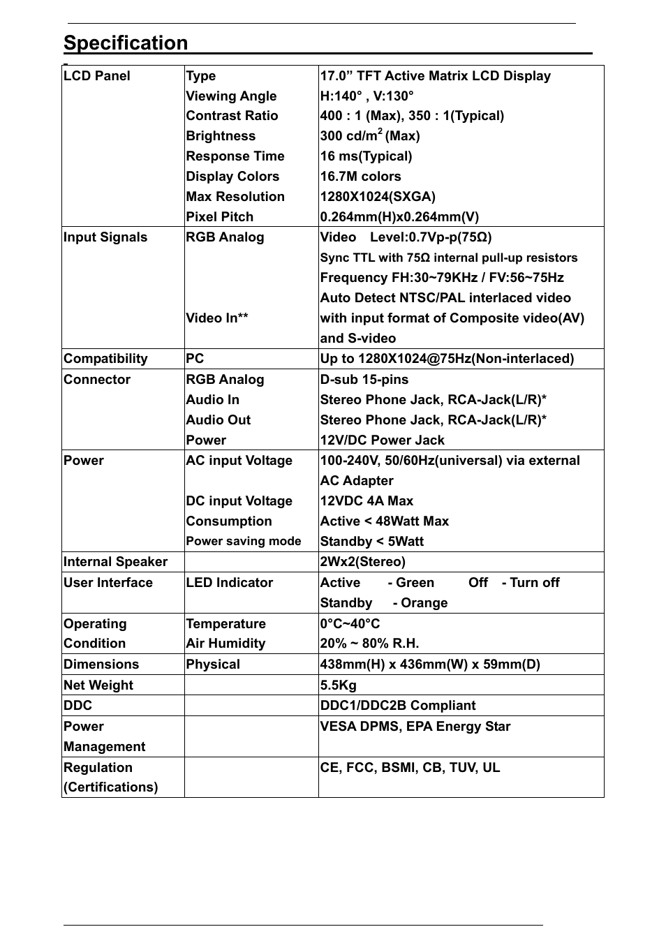 Specification | Rosewill PAA050F User Manual | Page 24 / 24
