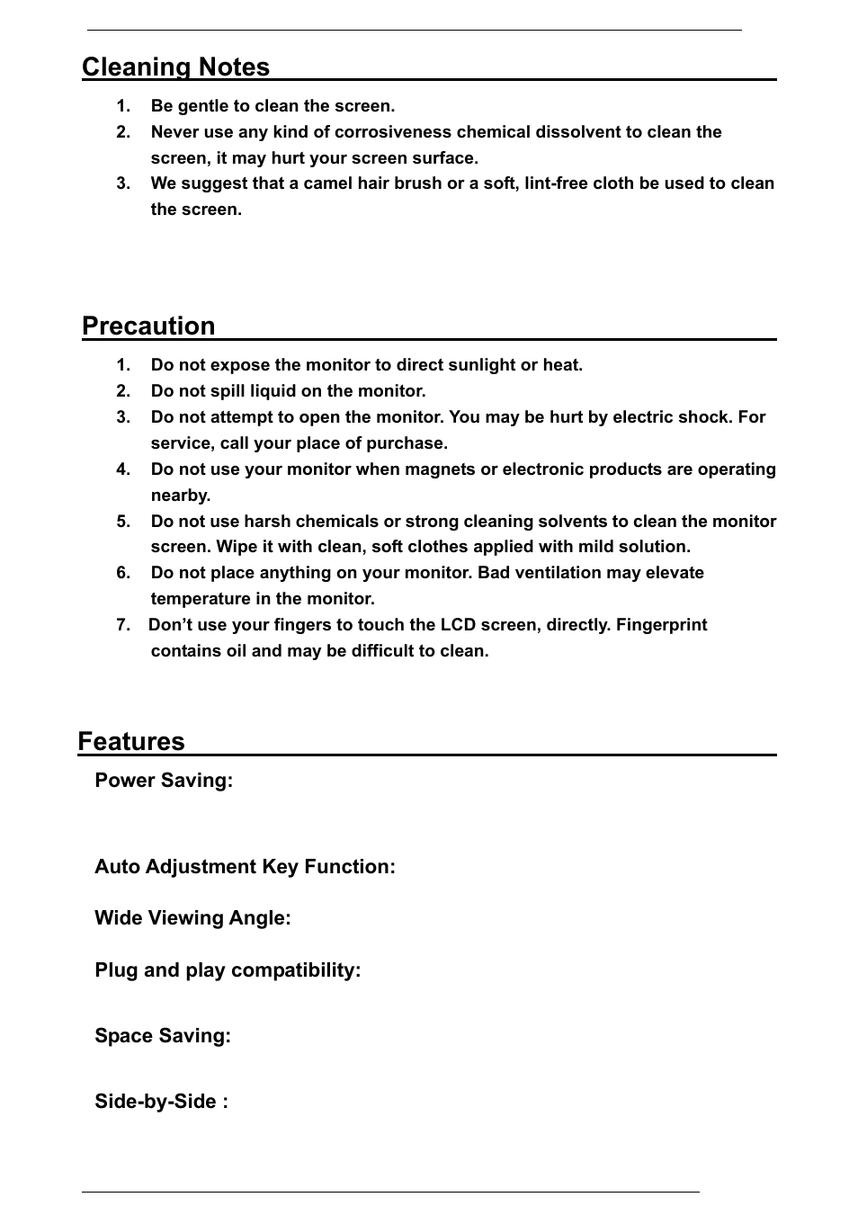 Precaution, Features | Rosewill PAA050F User Manual | Page 8 / 24