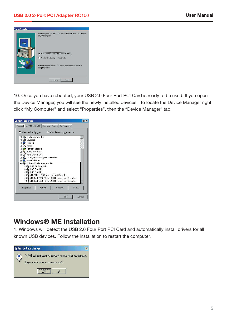 Windows® me installation | Rosewill RC-100 User Manual | Page 6 / 8