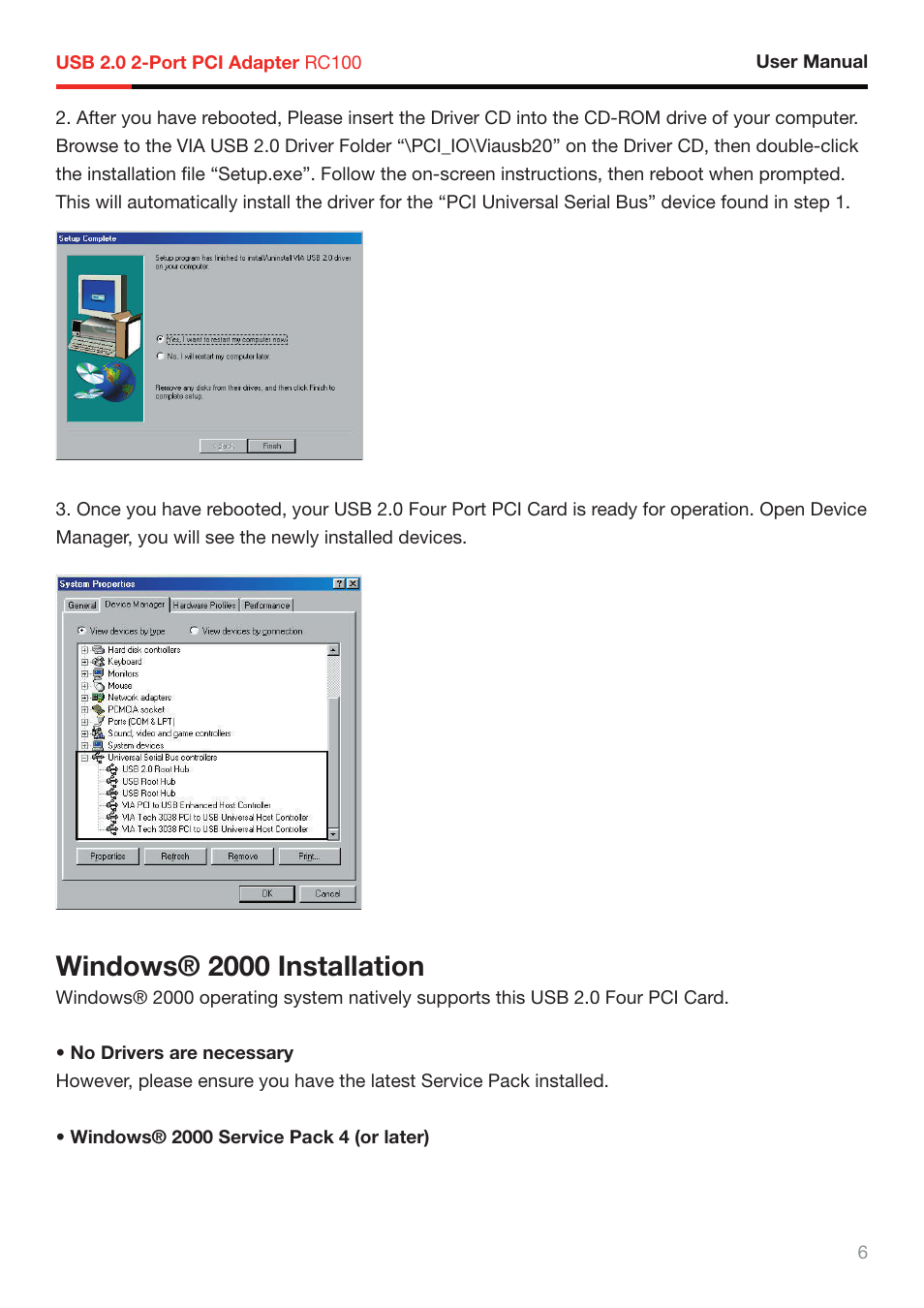 Windows® 2000 installation | Rosewill RC-100 User Manual | Page 7 / 8