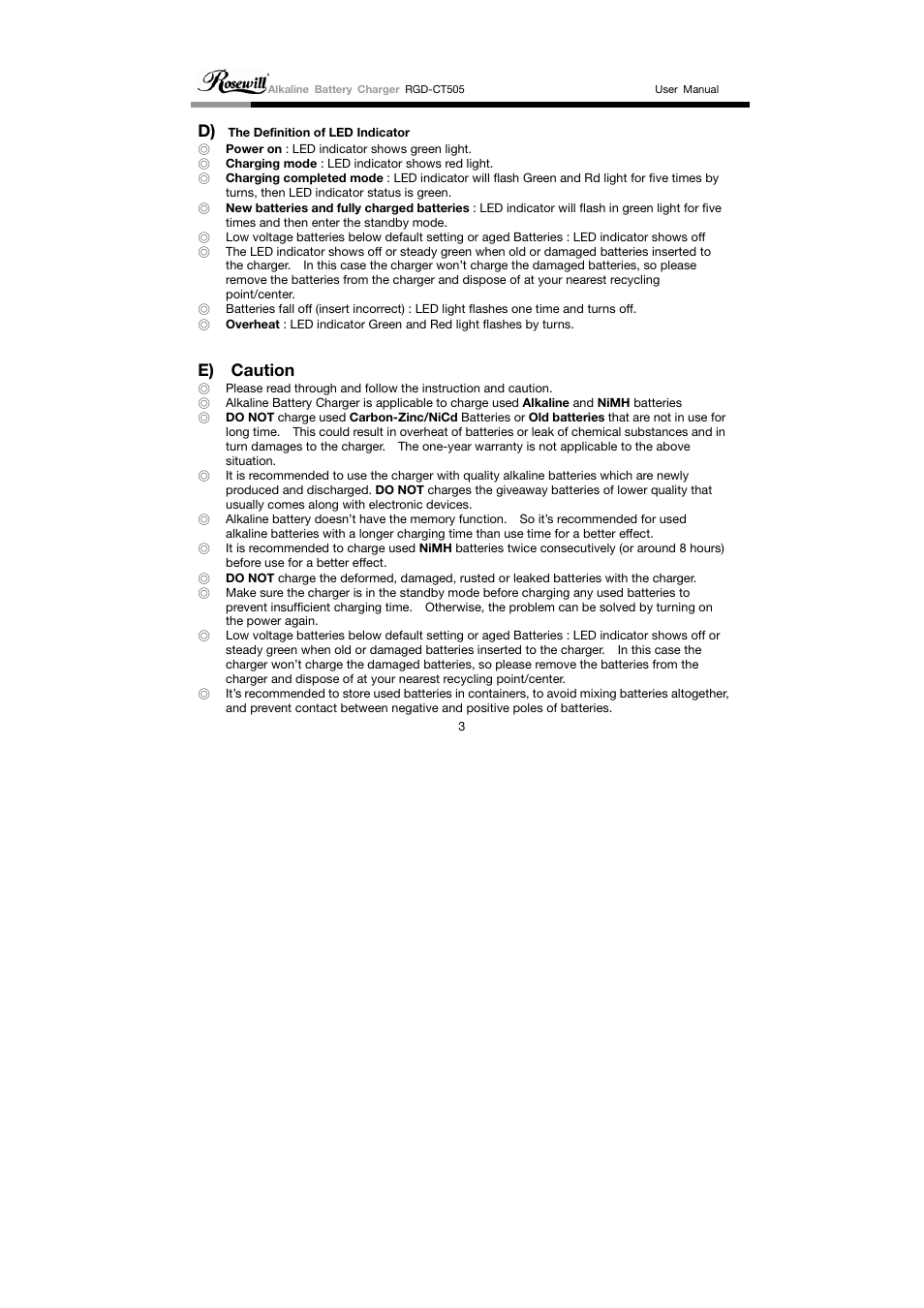 E) caution | Rosewill RGD-CT505 User Manual | Page 3 / 4