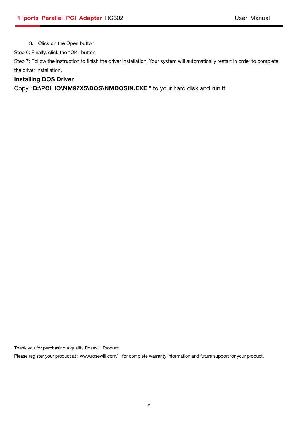 Installing dos driver | Rosewill RC-302 User Manual | Page 5 / 5