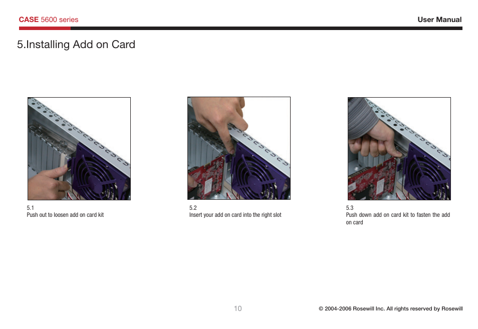 Installing add on card | Rosewill 5600 User Manual | Page 11 / 20