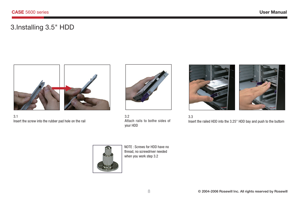 Installing 3.5" hdd | Rosewill 5600 User Manual | Page 9 / 20