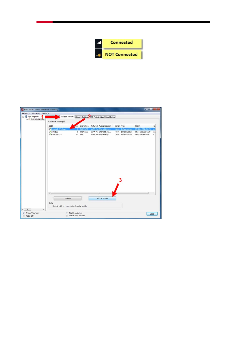 3 connecting with rosewill wireless utility | Rosewill RNX-MININ1 User Manual | Page 11 / 12
