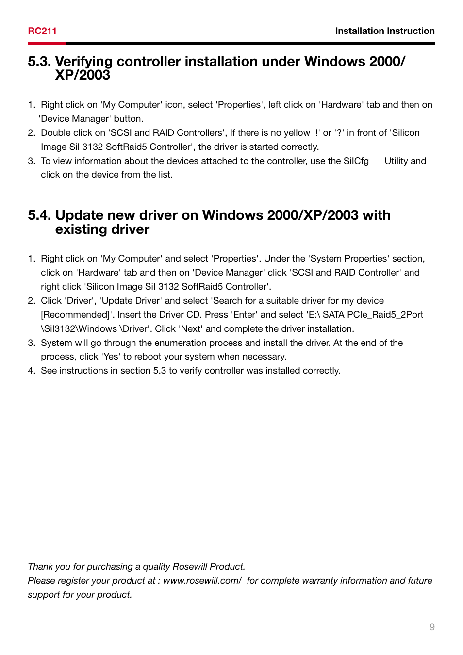 Rosewill RAID5 SATA II - 3GBPS HOST ADAPTER RC211 User Manual | Page 10 / 10