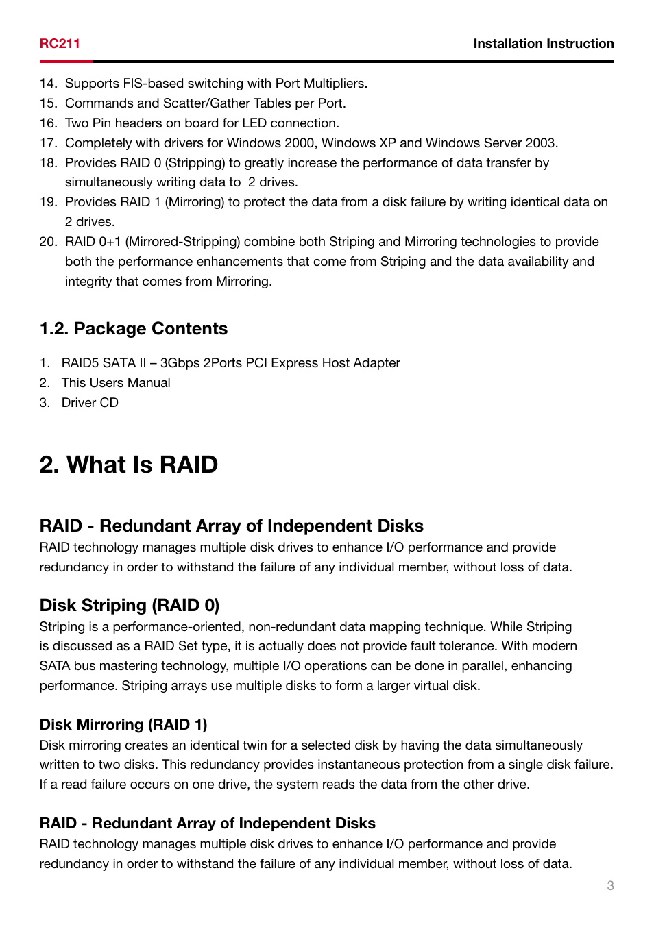 What is raid | Rosewill RAID5 SATA II - 3GBPS HOST ADAPTER RC211 User Manual | Page 4 / 10