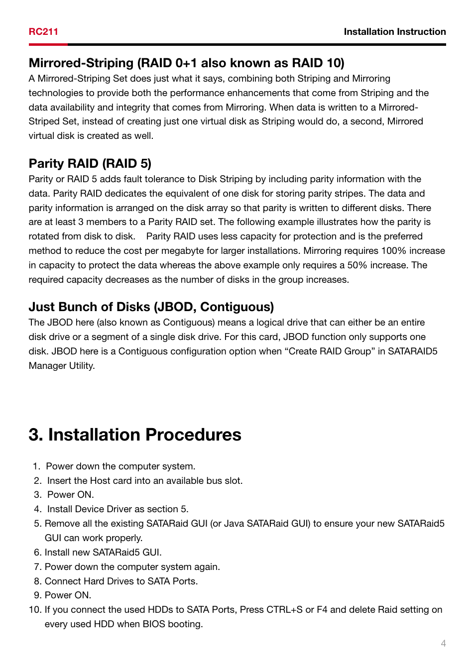 Installation procedures | Rosewill RAID5 SATA II - 3GBPS HOST ADAPTER RC211 User Manual | Page 5 / 10