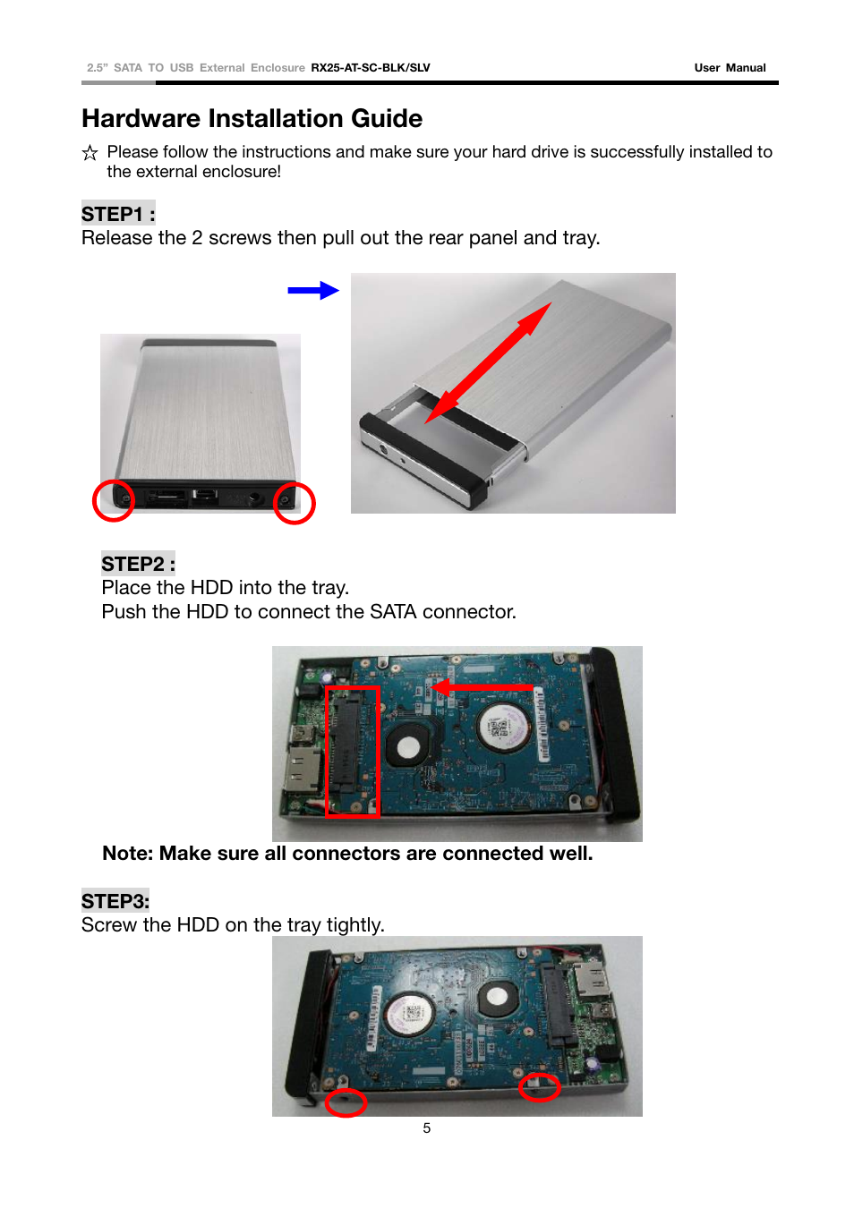 Hardware installation guide | Rosewill RX25-AT-SC-BLK/SLV User Manual | Page 2 / 5